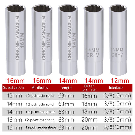 Car Spark Plug Sleeve Wrench Thin Flames Disassembly Tool, Specification:, 12mm (Shrapnel), 14mm (Shrapnel), 14mm (Magnetic), 16mm (Magnetic), 16mm (Glue Cover)