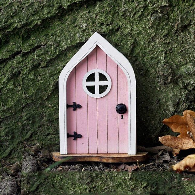Courtyard Wooden Miniature Fairy Dwarf Door Tree Decoration, Window Door (Green), Window Door (Pink), Window Door (Red), Window Door (Yellow), Oval Door (Blue), Oval Door (Red), Oval Door (Yellow)