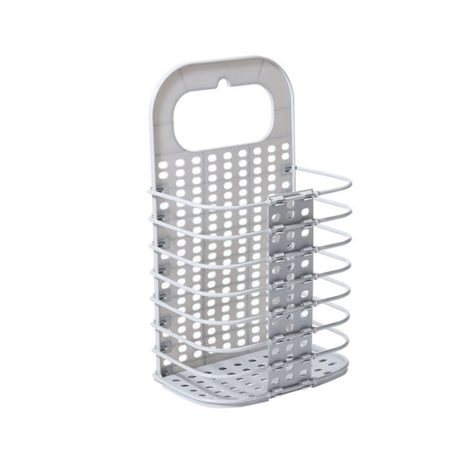 Household Bathroom Wall-Mounted Perforation-Free Folding Dirty Clothes Basket Toy Storage Basket, White, Grey