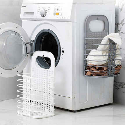 Household Bathroom Wall-Mounted Perforation-Free Folding Dirty Clothes Basket Toy Storage Basket, White, Grey