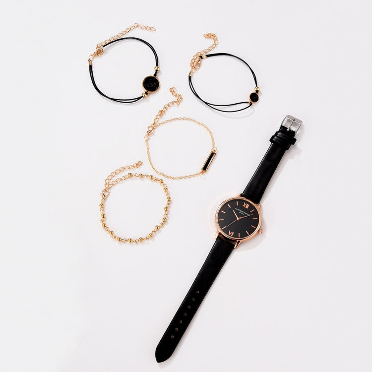LVPAI XR3795 Ladies PU Strap Alloy Quartz Watch + Bracelet Set, White, Red, Blue, Black, Beige, Pink, Rose Red, Sky Blue, Brown