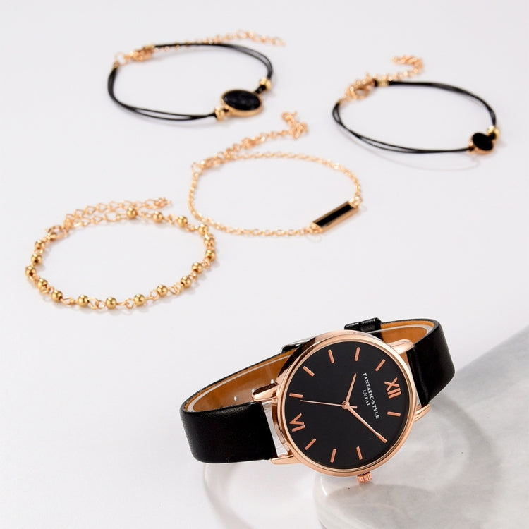LVPAI XR3795 Ladies PU Strap Alloy Quartz Watch + Bracelet Set, White, Red, Blue, Black, Beige, Pink, Rose Red, Sky Blue, Brown