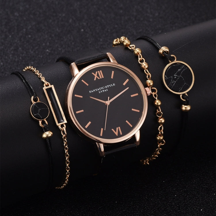 LVPAI XR3795 Ladies PU Strap Alloy Quartz Watch + Bracelet Set, White, Red, Blue, Black, Beige, Pink, Rose Red, Sky Blue, Brown
