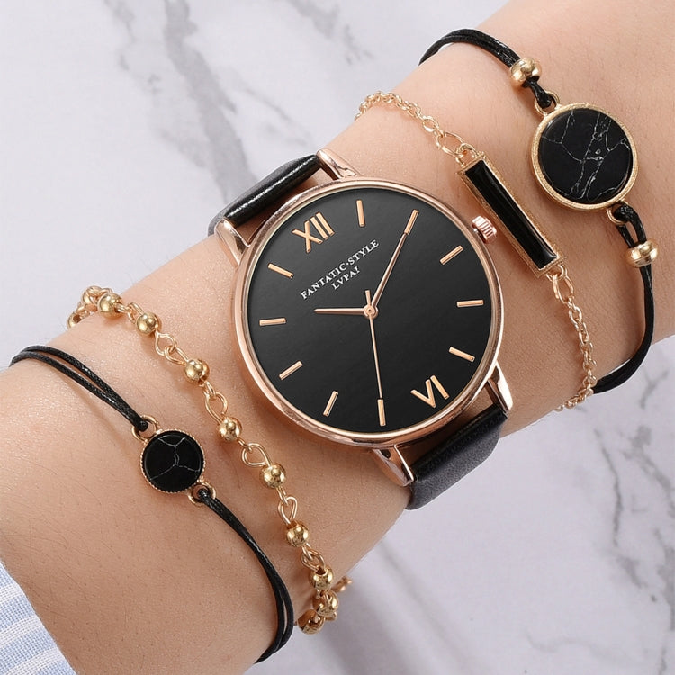 LVPAI XR3795 Ladies PU Strap Alloy Quartz Watch + Bracelet Set, White, Red, Blue, Black, Beige, Pink, Rose Red, Sky Blue, Brown