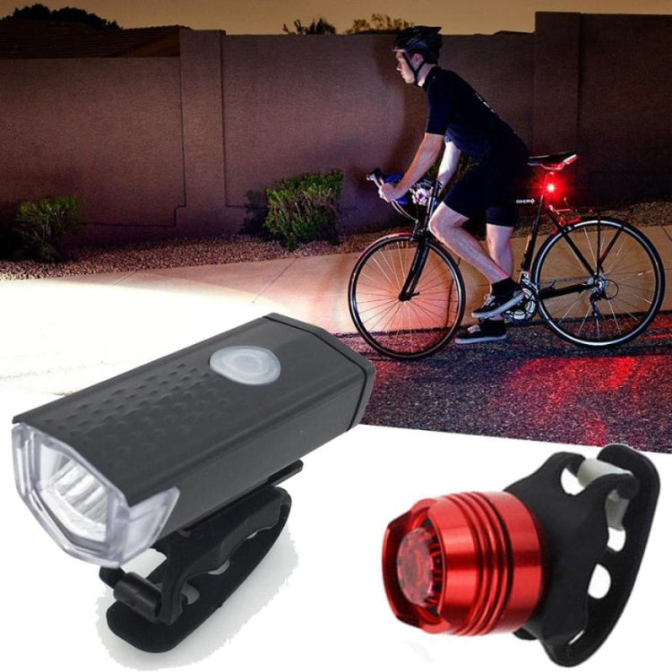 Bicycle Highlight USB Rechargeable Lamp Waterproof Bicycle Headlight Taillight Set, Headlight + Taillight (Black)