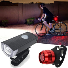 Bicycle Highlight USB Rechargeable Lamp Waterproof Bicycle Headlight Taillight Set, Headlight + Taillight (Black)