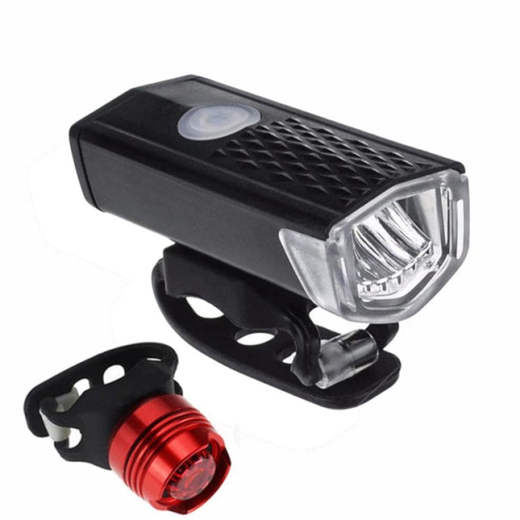 Bicycle Highlight USB Rechargeable Lamp Waterproof Bicycle Headlight Taillight Set, Headlight + Taillight (Black)