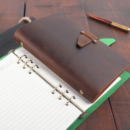 A5 Cowhide Retro Loose-Leaf Notebook Diary Office Business Simple Notepad Crazy Horse Leather Handbook, Brown, Ink Green, Blue, Black, Coffee, Wine Red, Purple