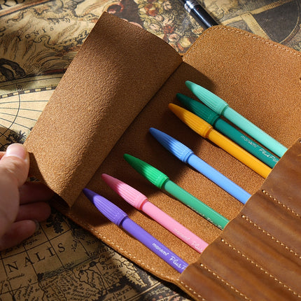 Retro First Layer Cowhide Pen Curtain Simple Literary Pencil Case Multifunctional Volume Pencil Case, Crazy Horse Skin Black, Crazy Horse Skin Coffee, Crazy Horse Skin Brown, Crazy Horse Skin Wine Red, Crazy Horse Skin Ink Green, Crazy Horse Skin Blue