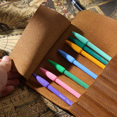 Retro First Layer Cowhide Pen Curtain Simple Literary Pencil Case Multifunctional Volume Pencil Case