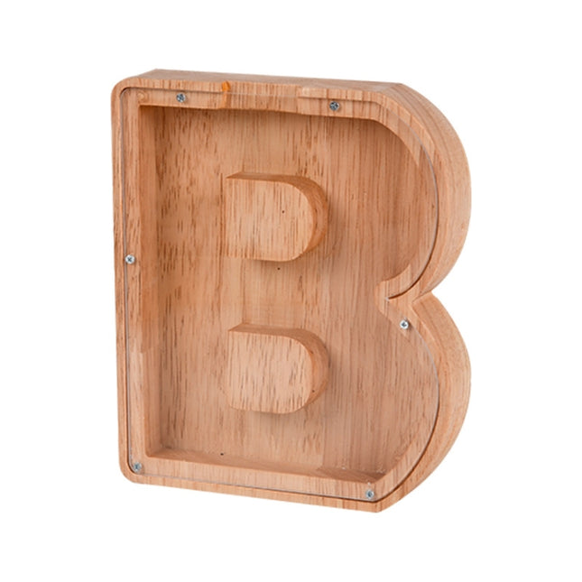 Wooden English Alphabet Piggy Bank Transparent Acrylic Piggy Bank