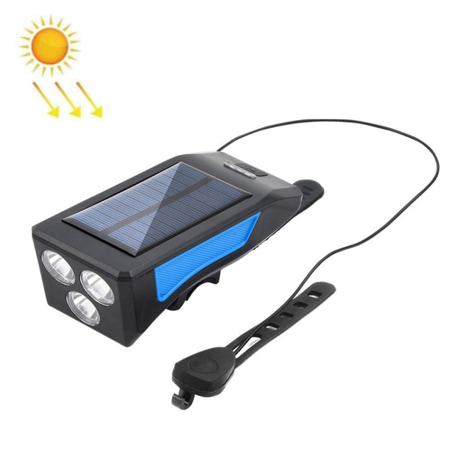 TG-ZX019 Solar Bicycle Headlight Flashlight Night Riding Strong Light USB Charging Rainproof Light, TG-ZX019 Blue