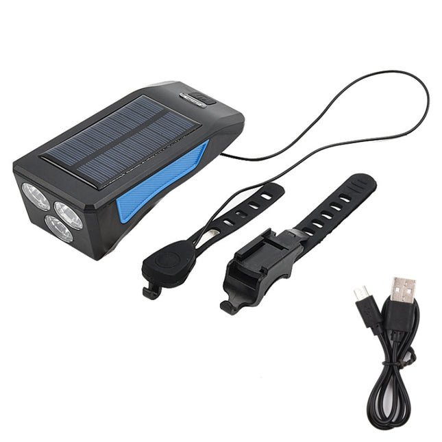 TG-ZX019 Solar Bicycle Headlight Flashlight Night Riding Strong Light USB Charging Rainproof Light, TG-ZX019 Blue
