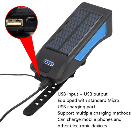 TG-ZX019 Solar Bicycle Headlight Flashlight Night Riding Strong Light USB Charging Rainproof Light, TG-ZX019 Blue