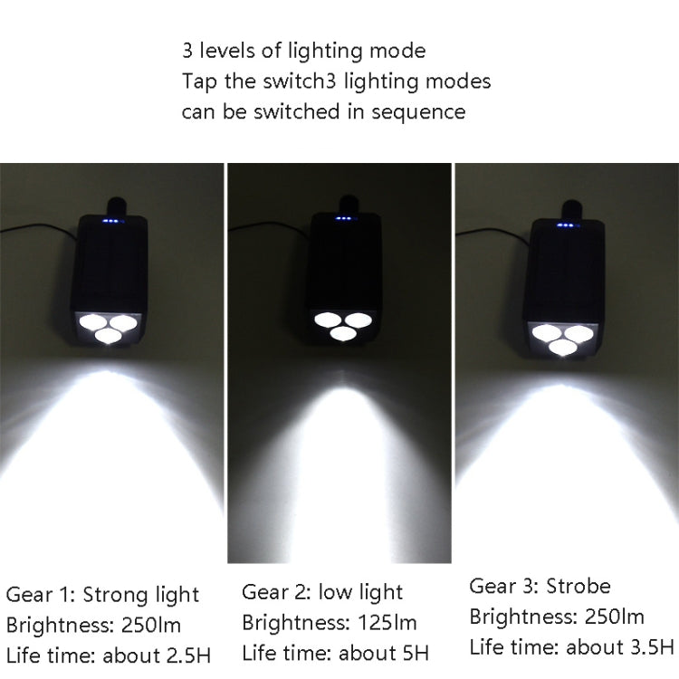 TG-ZX019 Solar Bicycle Headlight Flashlight Night Riding Strong Light USB Charging Rainproof Light, TG-ZX019 Blue