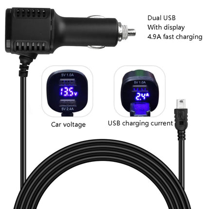 H519 Car Charger Driving Recorder Power Cord Dual USB With Display Charging Line, Specification:, Mini Straight, Mini Right Elbow, Mini Left Elbow, Micro Straight, Micro Left Elbow, Micro Right Elbow
