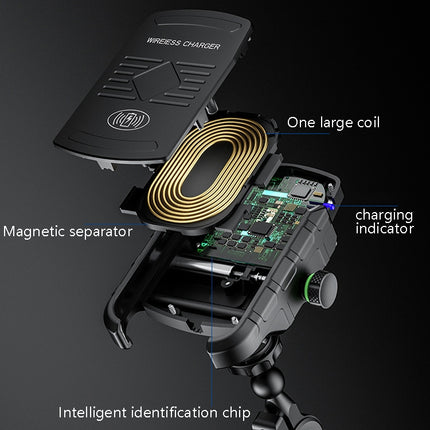 M9 Motorcycle Wireless Charging Mobile Phone Bracket 15W Fast Charging Mobile Phone Navigation Bracket, M9 (Black), M9 (Blue), M9 (Red), M9 (Gray)