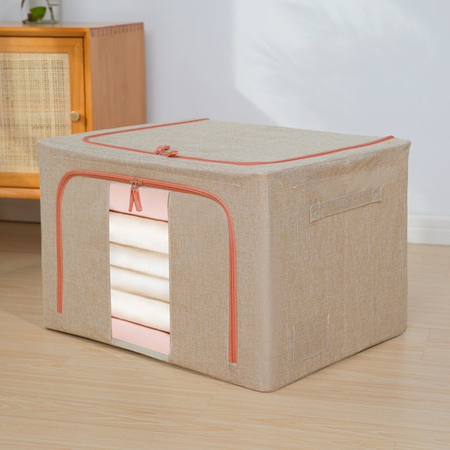 Fabric Steel Frame Quilt Clothing Storage Box Cotton Linen Storage Bag with Window, 22L 39x29x20cm, 66L 50x40x33cm, 100L 60x42x40cm, 24L 40x30x20cm