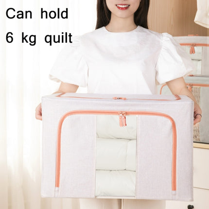 Fabric Steel Frame Quilt Clothing Storage Box Cotton Linen Storage Bag with Window, 22L 39x29x20cm, 66L 50x40x33cm, 100L 60x42x40cm, 24L 40x30x20cm