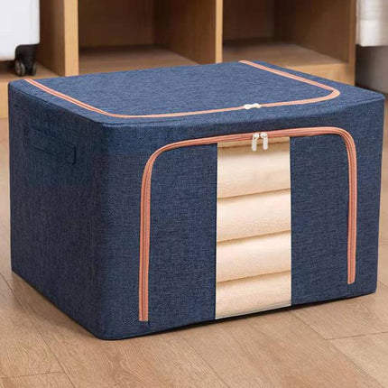 Fabric Steel Frame Quilt Clothing Storage Box Cotton Linen Storage Bag with Window, 22L 39x29x20cm, 66L 50x40x33cm, 100L 60x42x40cm, 24L 40x30x20cm