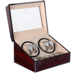 Watch Shaker 4+6 Digits Mechanical Watch Automatic Winding Watch Box Watch Shaker ,US Plug, Red Sandalwood, Black