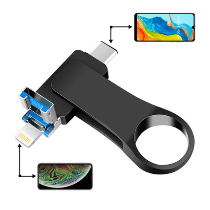 USB 3.0 + 8 Pin + USB-C / Type-C 3 in 1 Mobile Computer Metal U-Disk, 16GB, 32GB, 64GB, 8GB