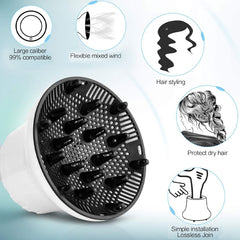 G8 Universal Hair Diffuser Adaptable For Blow Dryers with Rotatable Design Curly Hair Large Wind Hood, White, Black