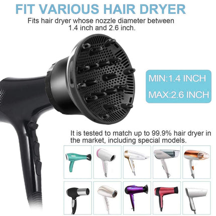 Difusor de pelo universal G8 adaptable a secadores de pelo con diseño giratorio para cabello rizado, gran campana de viento, blanco y negro