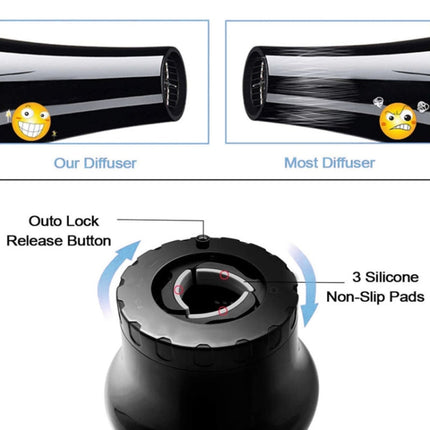 Difusor de pelo universal G8 adaptable a secadores de pelo con diseño giratorio para cabello rizado, gran campana de viento, blanco y negro