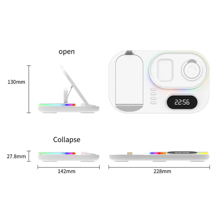 A06 3 in 1 Wireless Charger Fast Charging RGB Atmosphere Light with Clock For Smart Phone & iWatch & AirPods