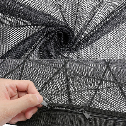 Car Ceiling Storage Net Bag Draw Rope Double-Layer Zipper Car Storage Net Pocket, 80x55cm