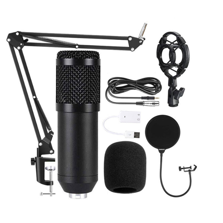 BM800 Condenser Microphone Set, BM800 With USB Sound Card (Black), BM800 With USB Sound Card (Black Golden Net)