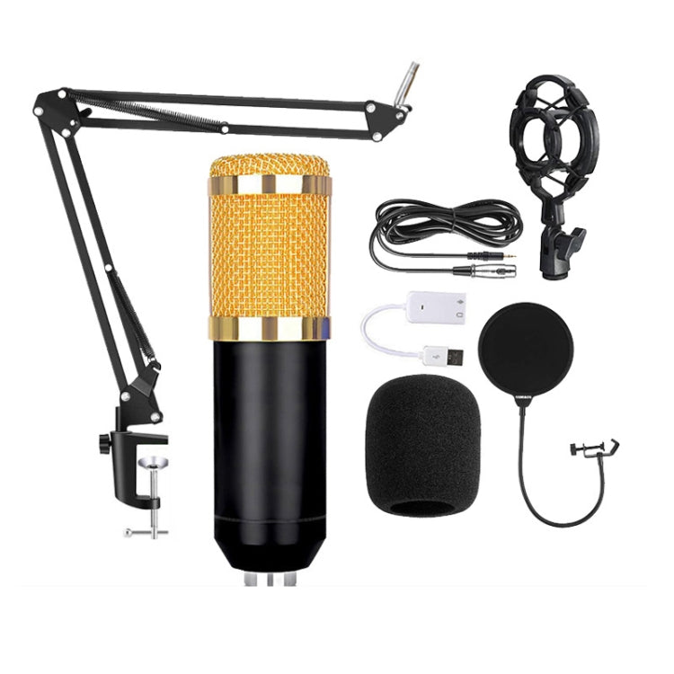BM800 Condenser Microphone Set, BM800 With USB Sound Card (Black), BM800 With USB Sound Card (Black Golden Net)