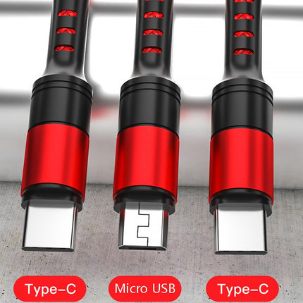 3 in 1 USB to Dual Type-C + Micro USB Quick Charging Sync Data Cable, Output:, 3A (Gold), 3A (Red), 3A (Black), 3A (Blue), 5A (Gold), 5A (Red), 5A (Black), 5A (Blue)