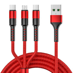 3 in 1 USB to Dual Type-C + Micro USB Quick Charging Sync Data Cable, Output:, 3A (Gold), 3A (Red), 3A (Black), 3A (Blue), 5A (Gold), 5A (Red), 5A (Black), 5A (Blue)