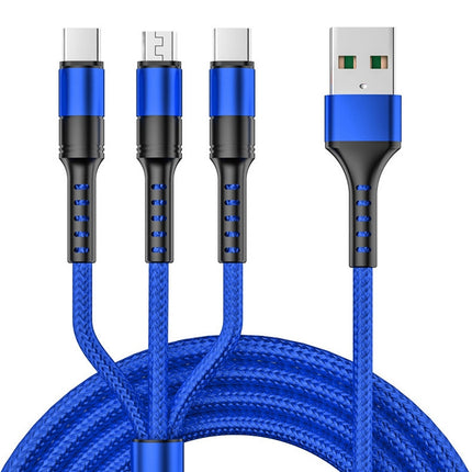 3 in 1 USB to Dual Type-C + Micro USB Quick Charging Sync Data Cable, Output: