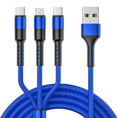 3 in 1 USB to Dual Type-C + Micro USB Quick Charging Sync Data Cable, Output:, 3A (Gold), 3A (Red), 3A (Black), 3A (Blue), 5A (Gold), 5A (Red), 5A (Black), 5A (Blue)