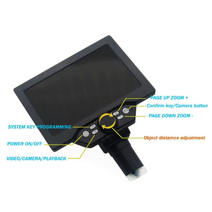 Microscopio electrónico portátil de escritorio digital con pantalla LCD de 7 pulgadas G1200D, 1200X, enchufe de la UE con batería, enchufe de EE. UU. con batería, enchufe de AU con batería, enchufe de UK con batería