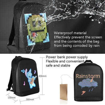 LED Display Backpack Smart Advertising Screen Waterproof PU Backpack