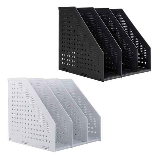 Deli 78995 Three-Compartment File Rack Foldable Desktop Storage Book Stand, Dark Gray, Light Gray
