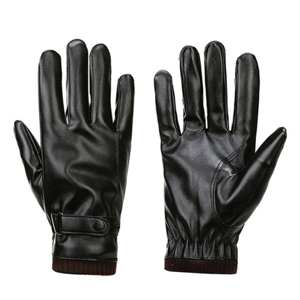 Men Autumn Winter Windproof Warm Plush Lining PU Riding Gloves, 01