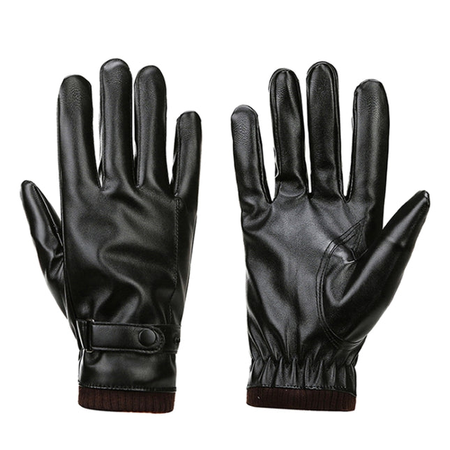 Men Autumn Winter Windproof Warm Plush Lining PU Riding Gloves, 01