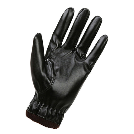Men Autumn Winter Windproof Warm Plush Lining PU Riding Gloves, 01