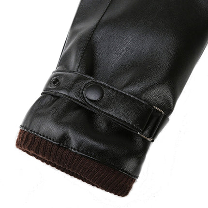 Men Autumn Winter Windproof Warm Plush Lining PU Riding Gloves, 01