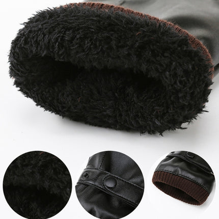 Men Autumn Winter Windproof Warm Plush Lining PU Riding Gloves, 01