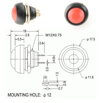 10 PCS Small Waterproof Self-Reset Button Switch, Black, Green, Red, Orange, White, Blue