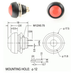 10 PCS Small Waterproof Self-Reset Button Switch, Black, Green, Red, Orange, White, Blue