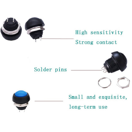 10 PCS Small Waterproof Self-Reset Button Switch, Black, Green, Red, Orange, White, Blue