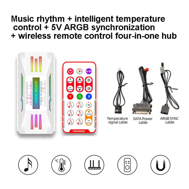 COOLMOON CM-MPAC PWM 5V ARGB Cooling Fan Remote Control For PC Case Chassis, Style:, 4 in 1  (White), 4 in 1  (Black), 3 in 1 Controller (White), 3 in 1 Controller (Black)