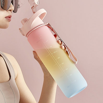 1000ml Large Capacity Gradient ColorsPlastic Sports Water Cup, Cherry Pink, Sky Blue, Silver Gray